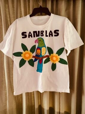 Vintage San Blas Islands Panama Appliquéd Bird Tropical White T-Shirt Unisex S M